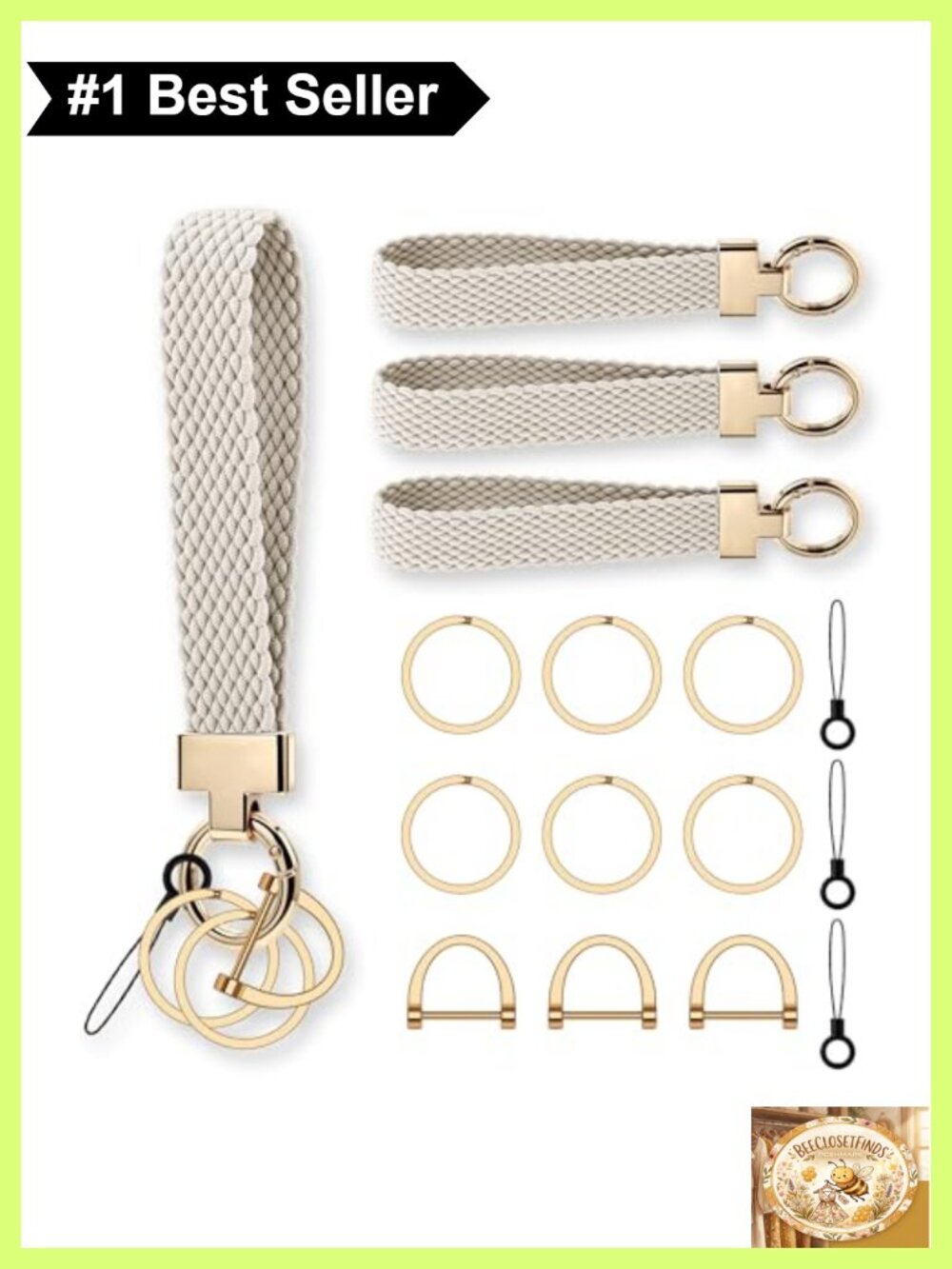 Woven Nylon Wristlet Keychain Stretchy Scrunchie Bracelet D Ring Key Fob Holder